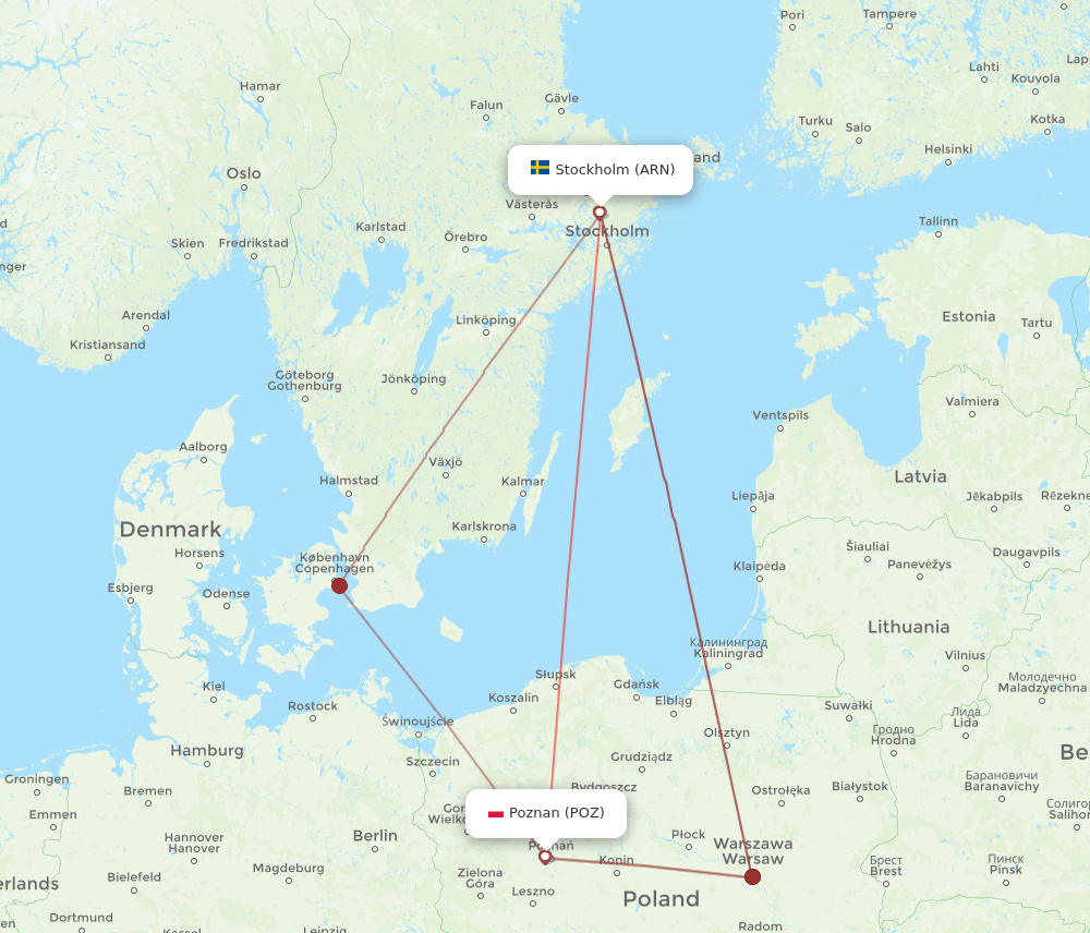 POZ-ARN flight routes