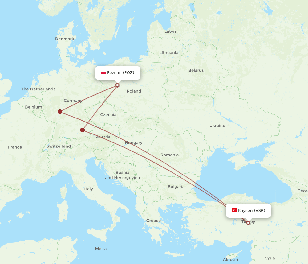 POZ-ASR flight routes