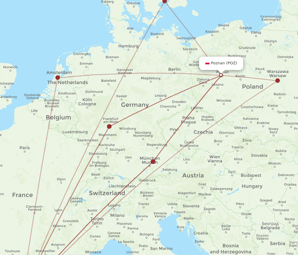 POZ-BCN flight routes