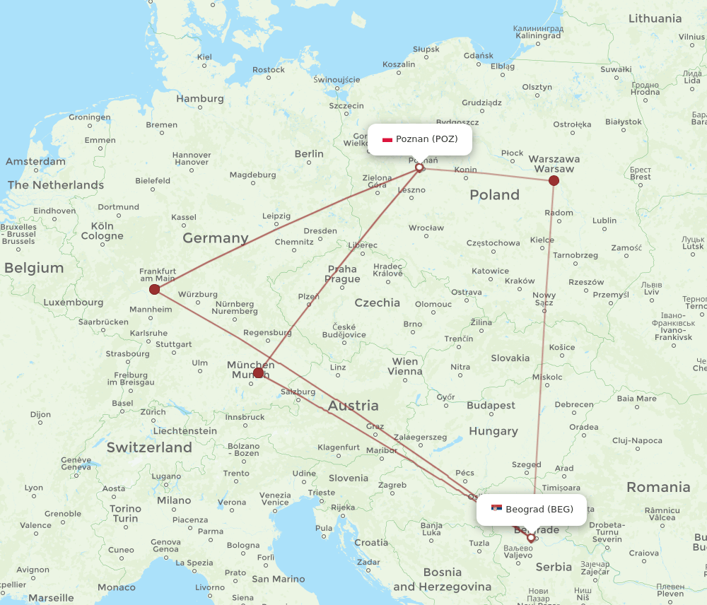 POZ-BEG flight routes