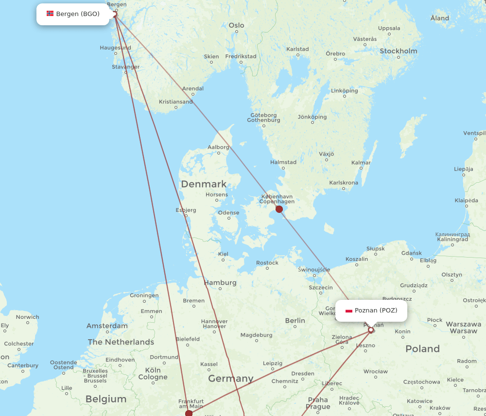POZ-BGO flight routes