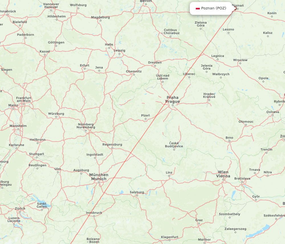 Poznan - Milan route map and flight paths