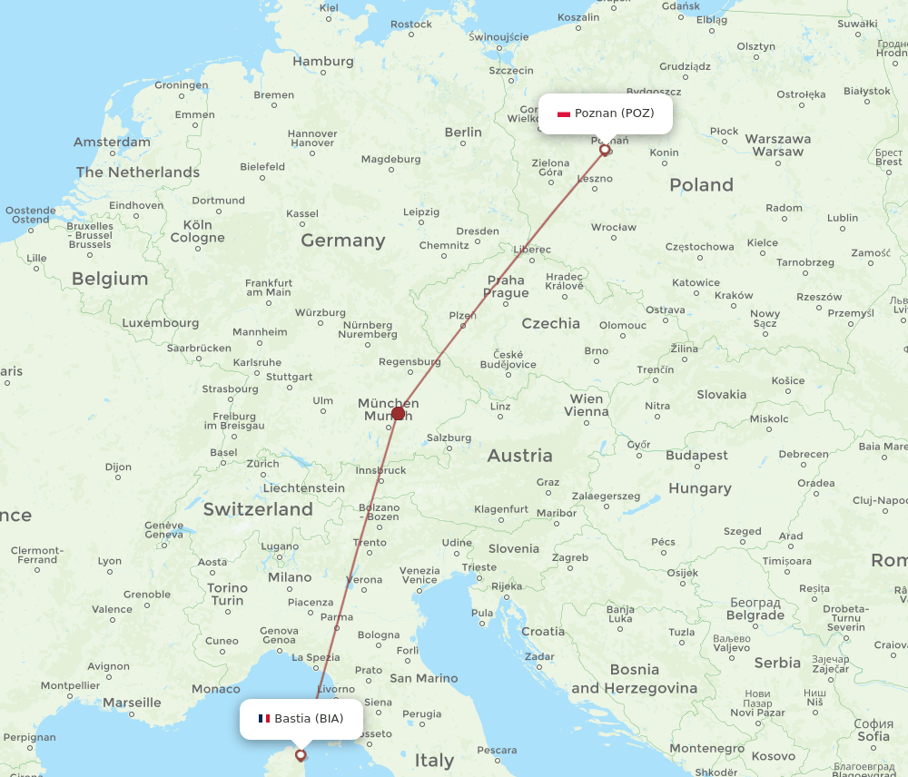 POZ-BIA flight routes