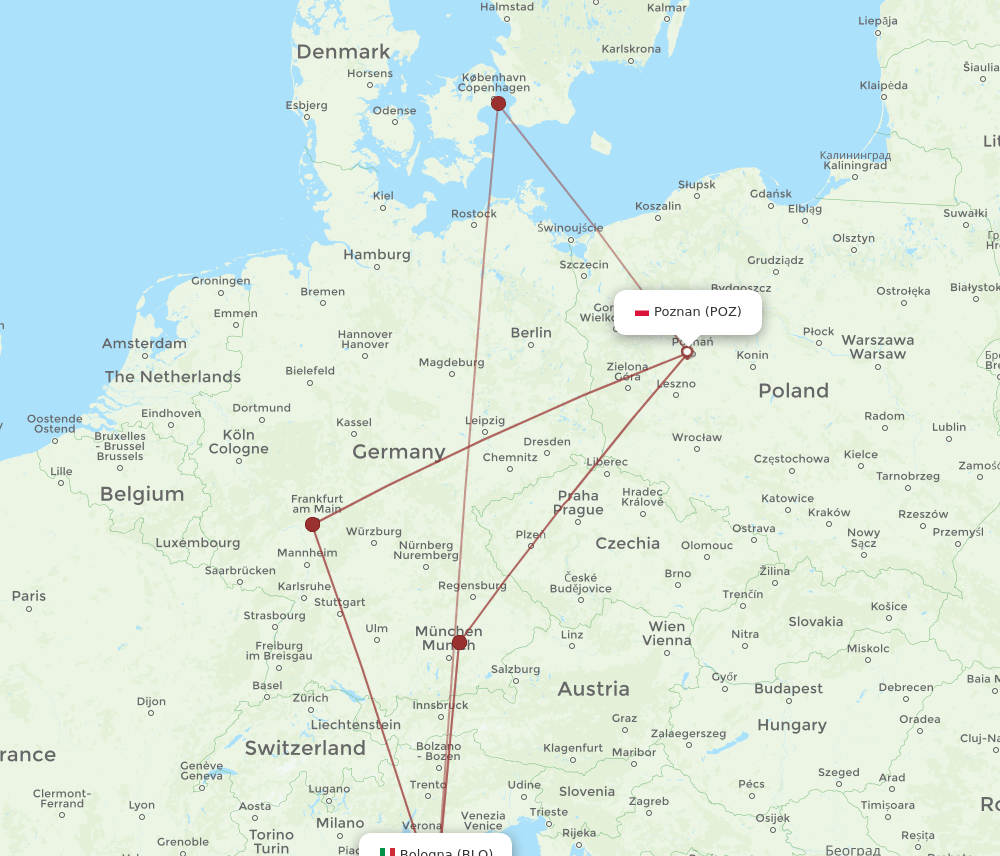 POZ-BLQ flight routes