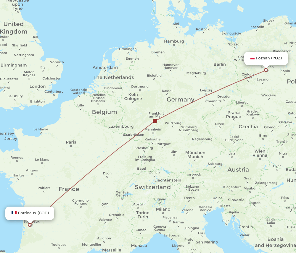 POZ to BOD flights and routes map