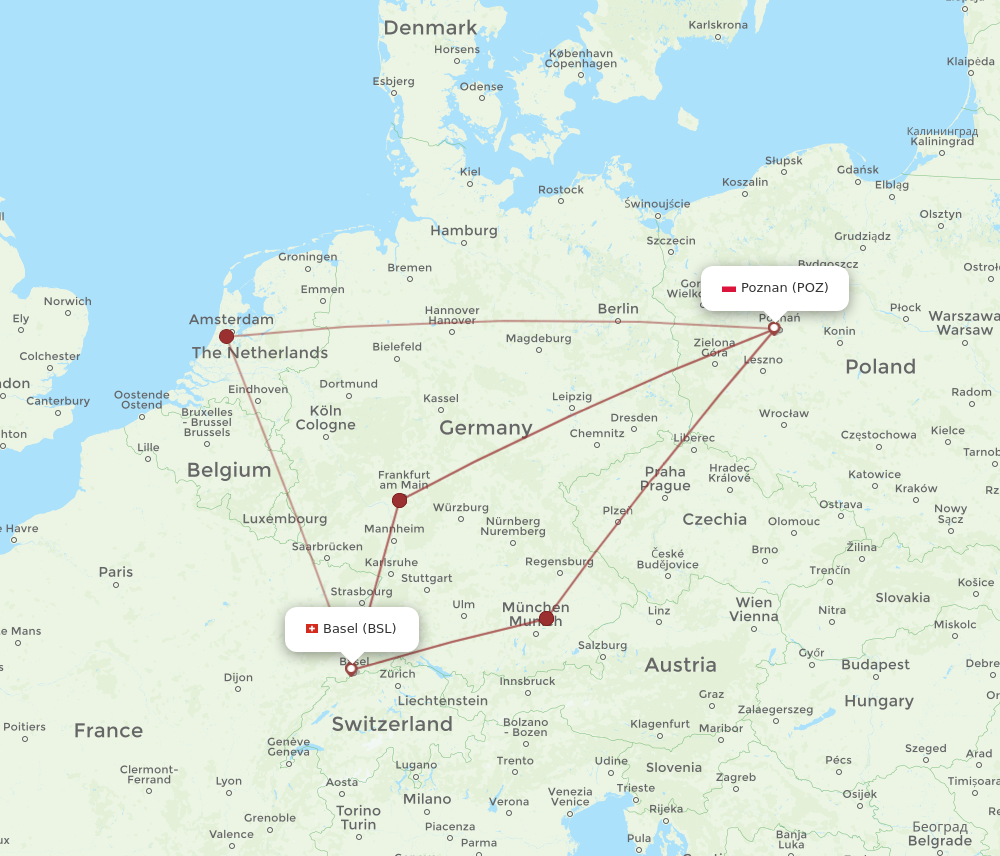 POZ to BSL flights and routes map