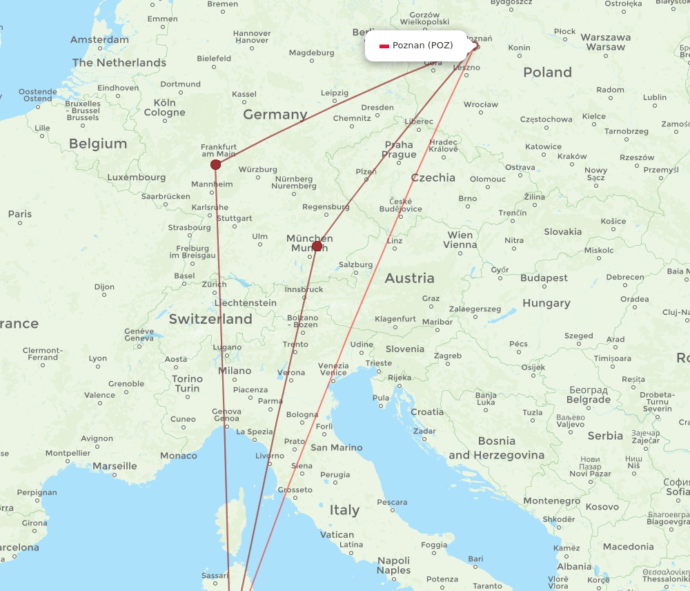 POZ-CAG flight routes