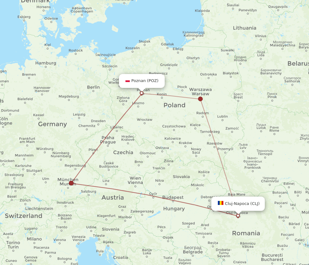 POZ-CLJ flight routes