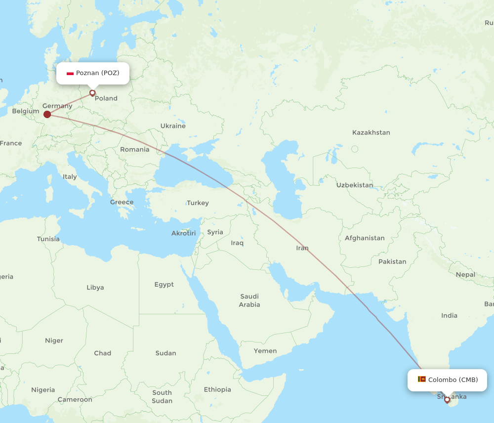POZ-CMB flight routes