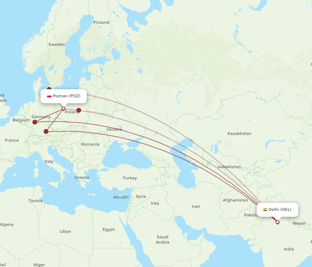 POZ-DEL flight routes