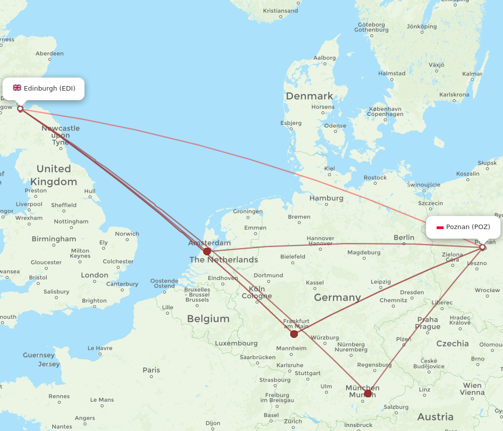 POZ to EDI flights and routes map