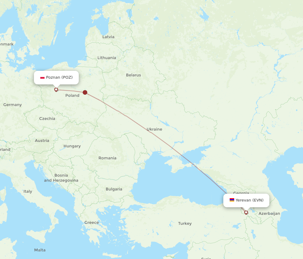 POZ-EVN flight routes