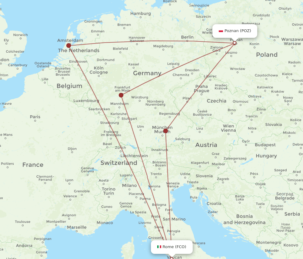 POZ-FCO flight routes