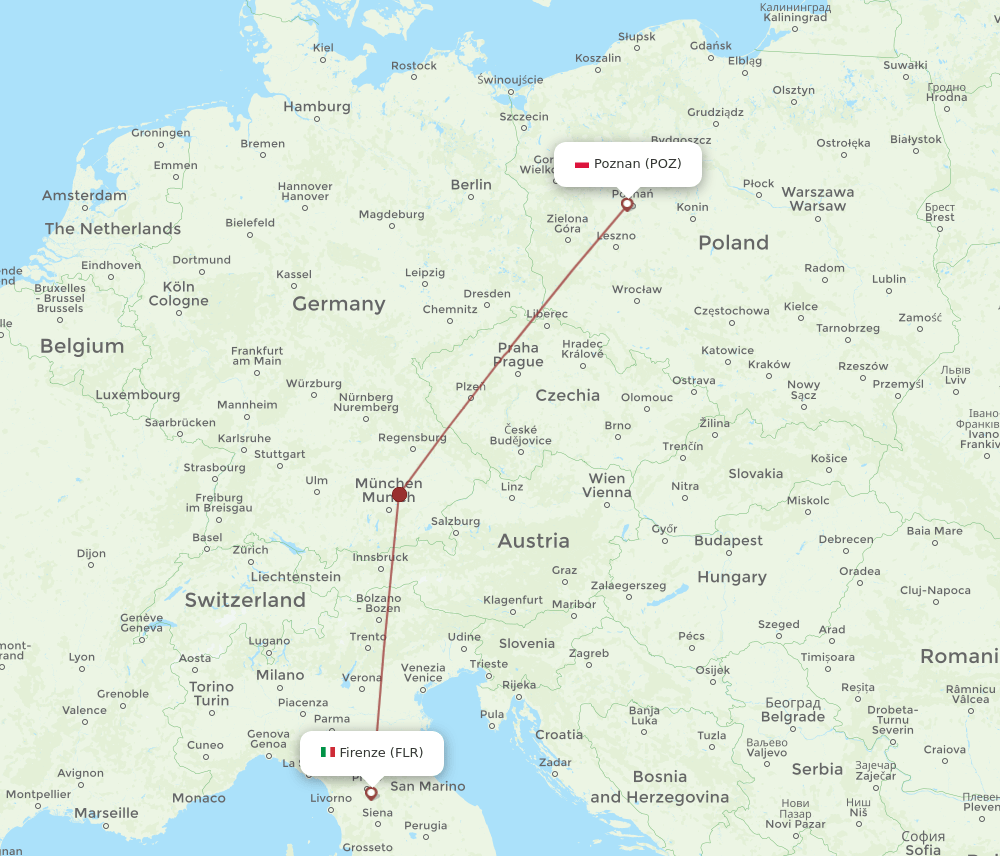 POZ-FLR flight routes