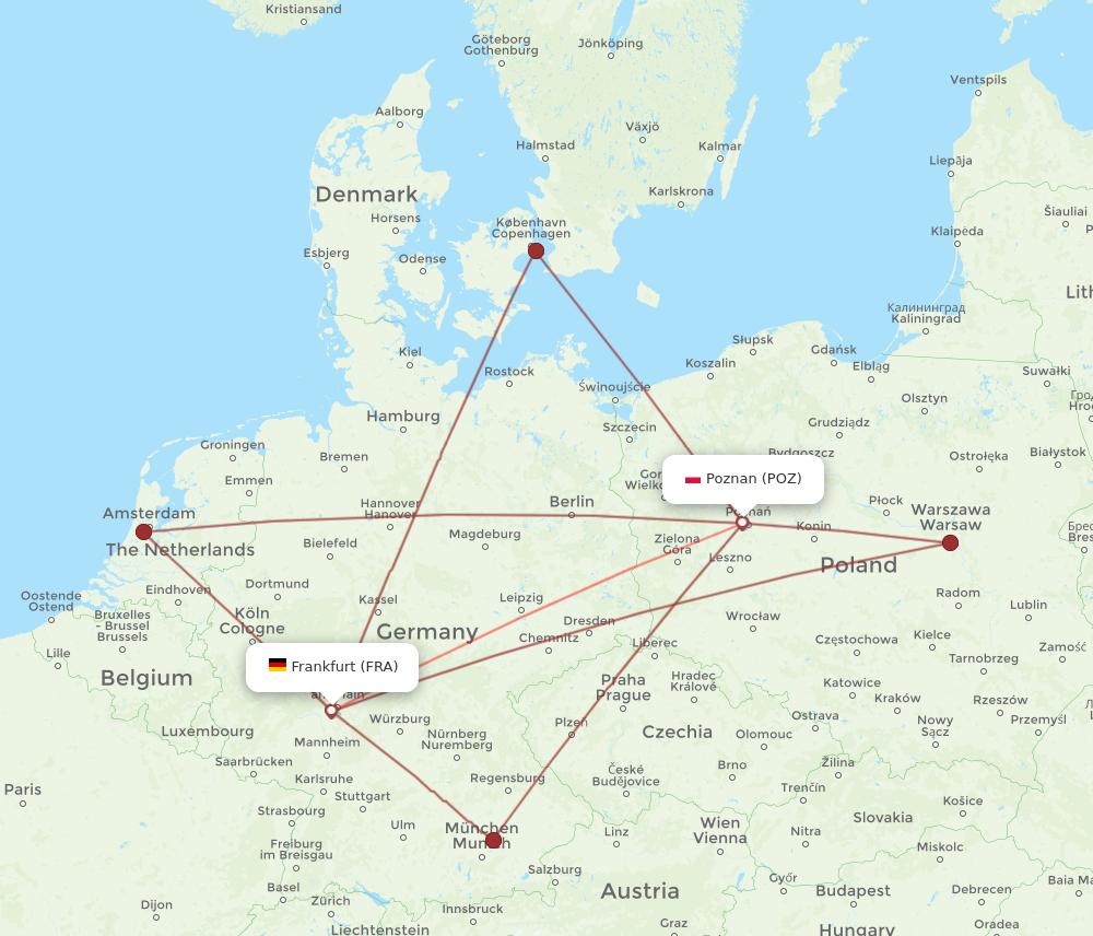 POZ to FRA flights and routes map
