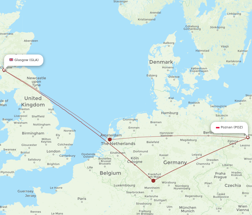 POZ to GLA flights and routes map