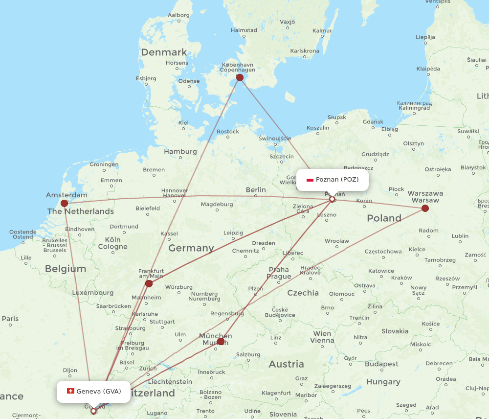 POZ to GVA flights and routes map