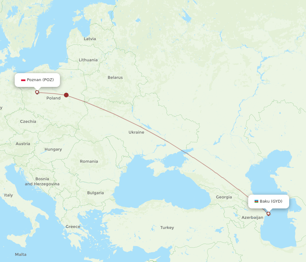 POZ to GYD flights and routes map