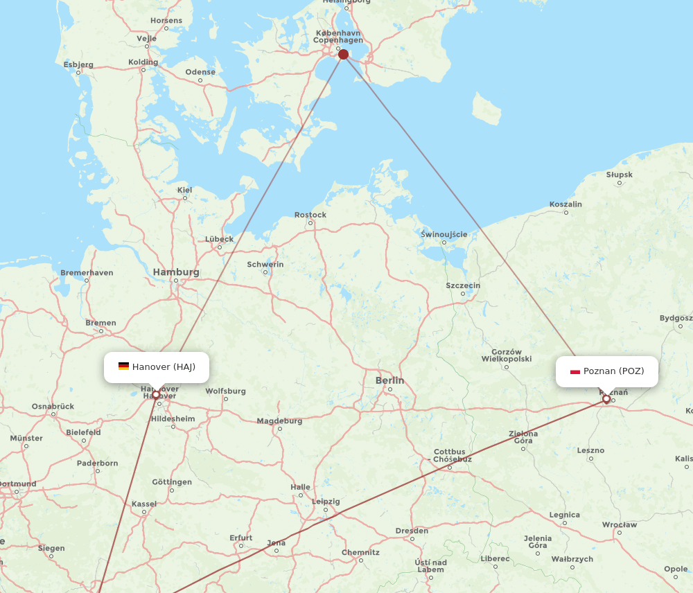 POZ to HAJ flights and routes map