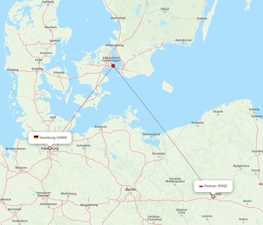 POZ to HAM flights and routes map