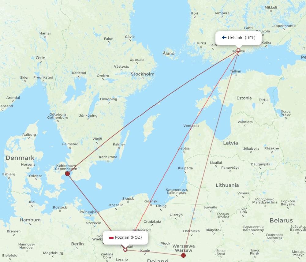 POZ-HEL flight routes