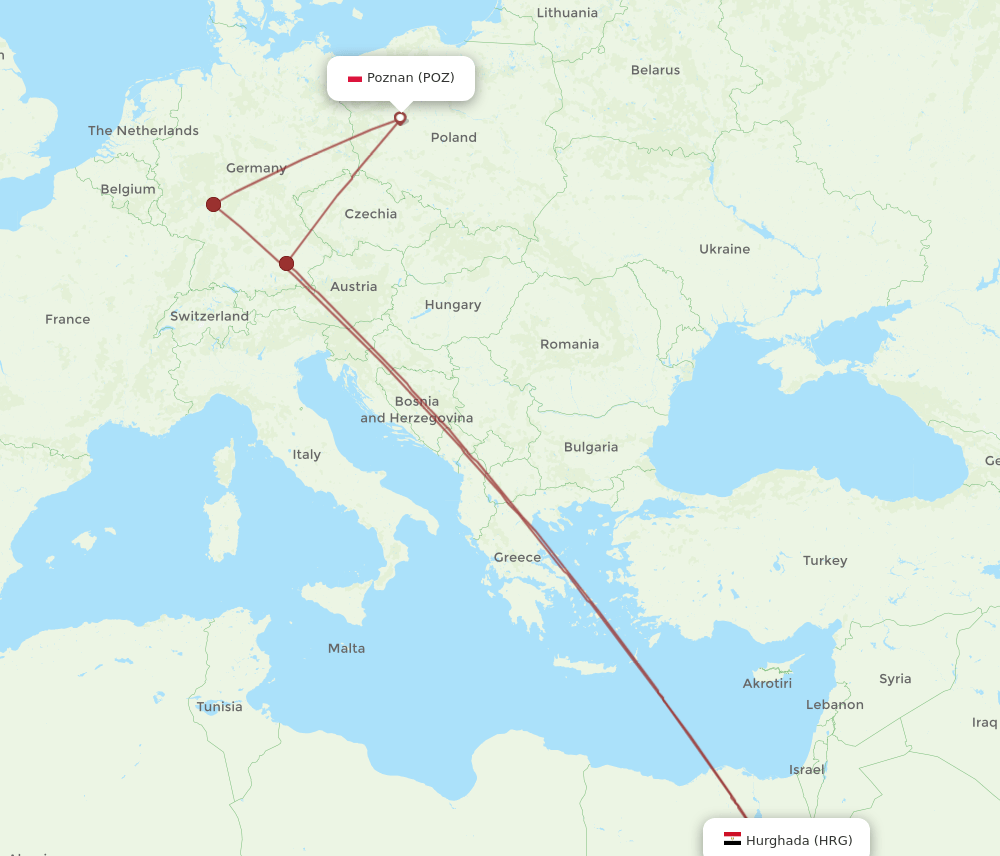 POZ-HRG flight routes