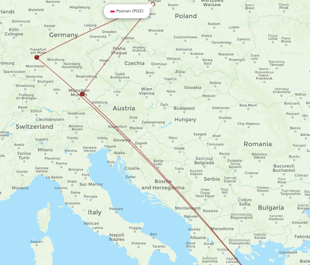 POZ to JMK flights and routes map