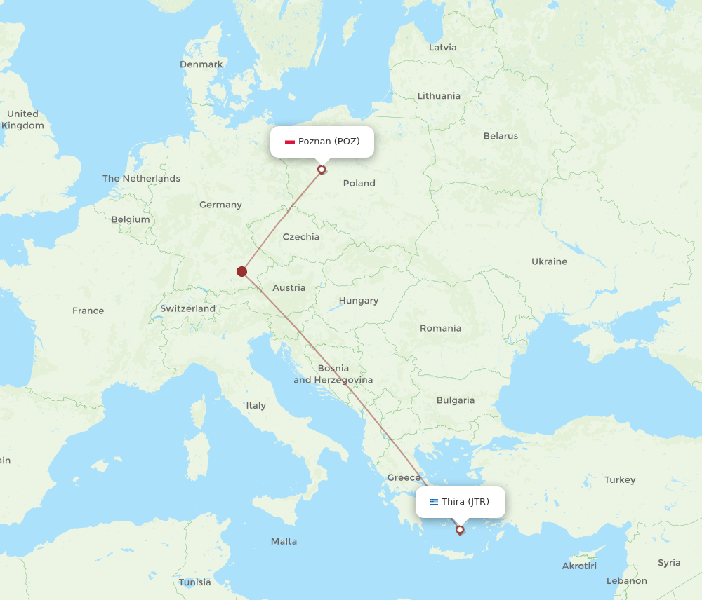 POZ-JTR flight routes