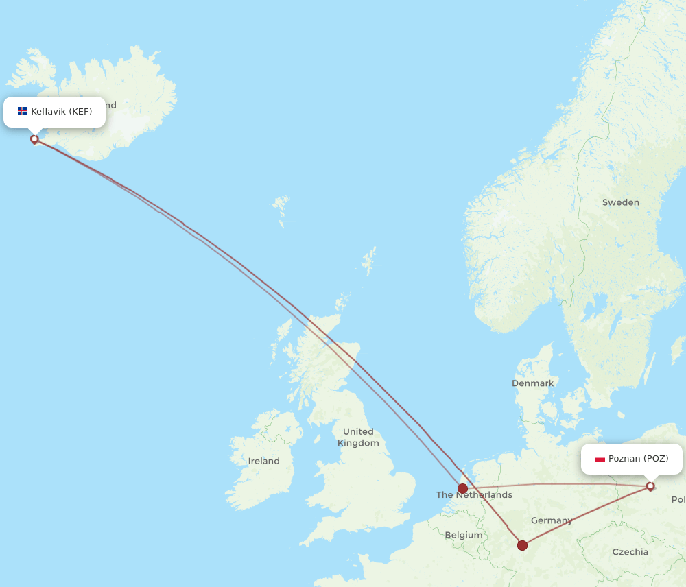 POZ-KEF flight routes