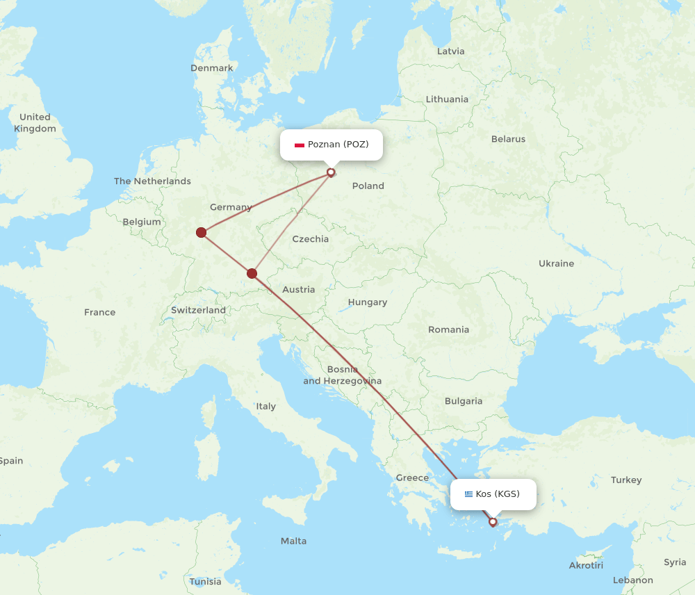 POZ-KGS flight routes