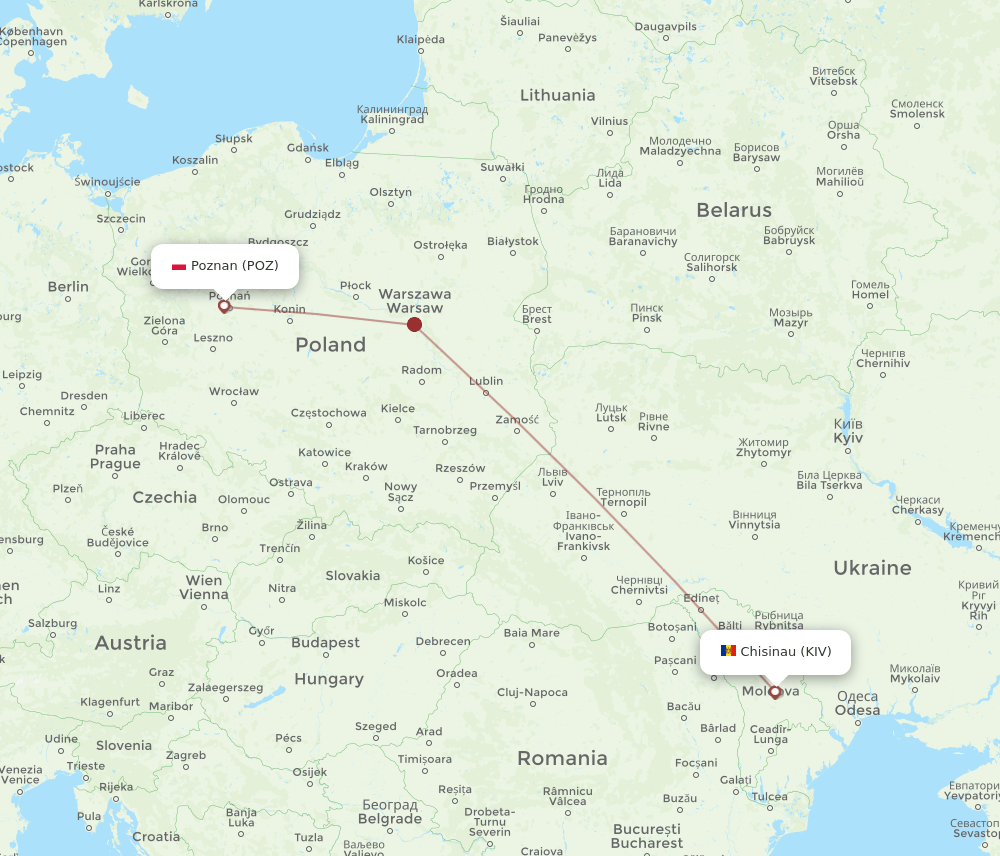 Poznan - Chisinau route map and flight paths