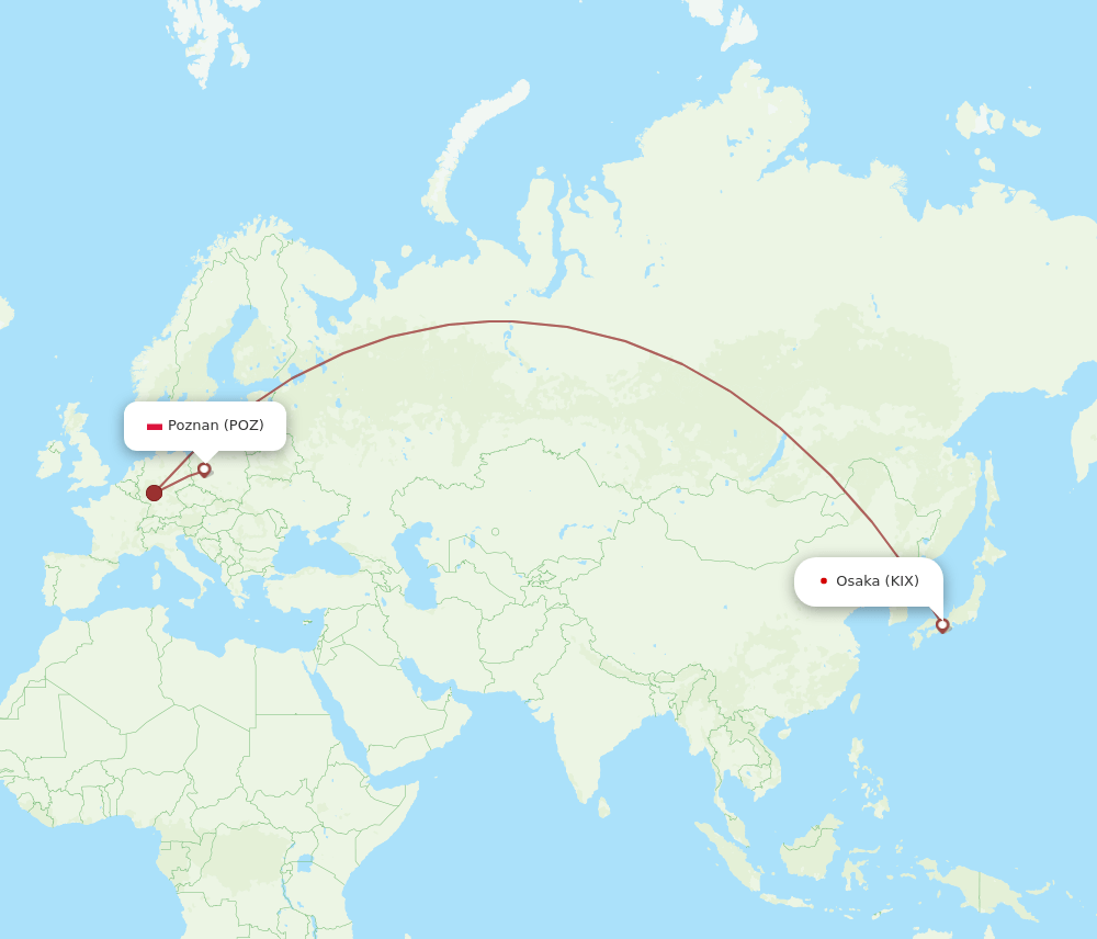 Osaka - Poznan route map and flight paths