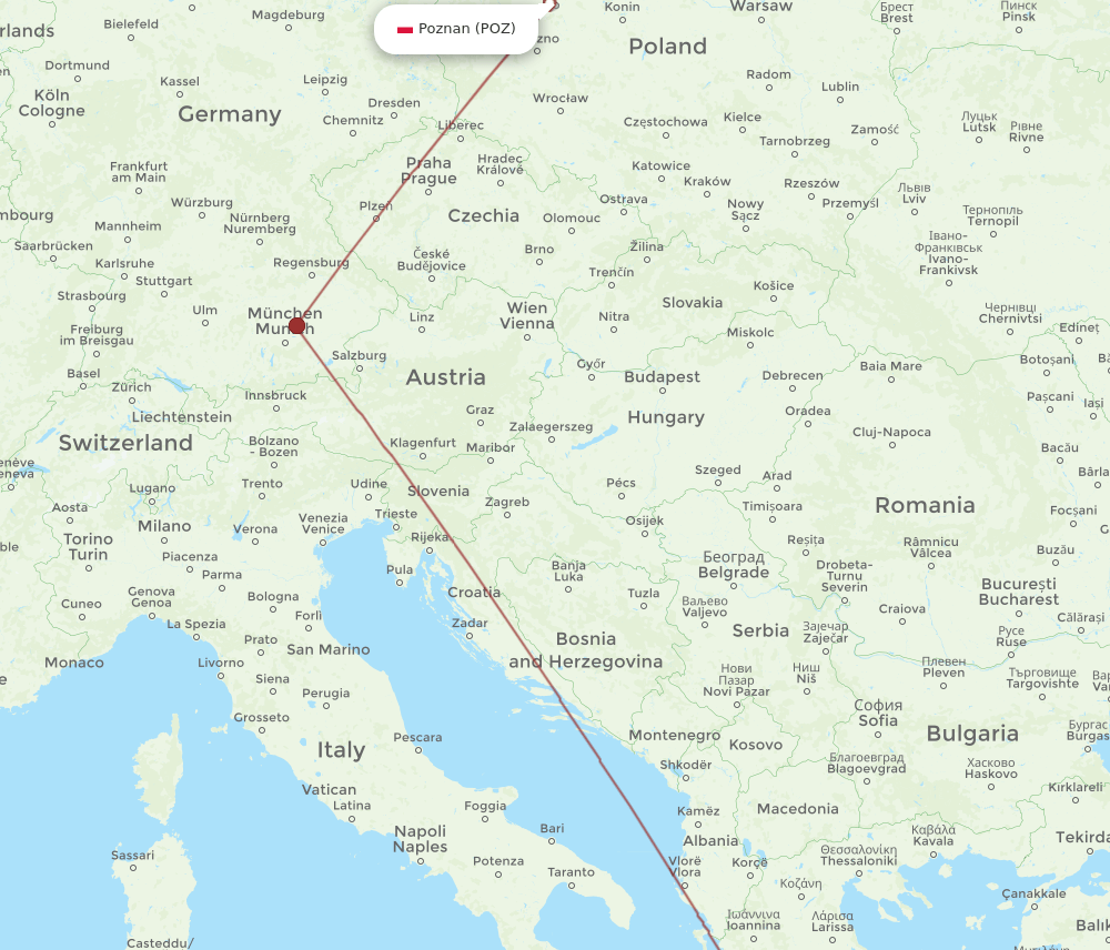 POZ-KLX flight routes