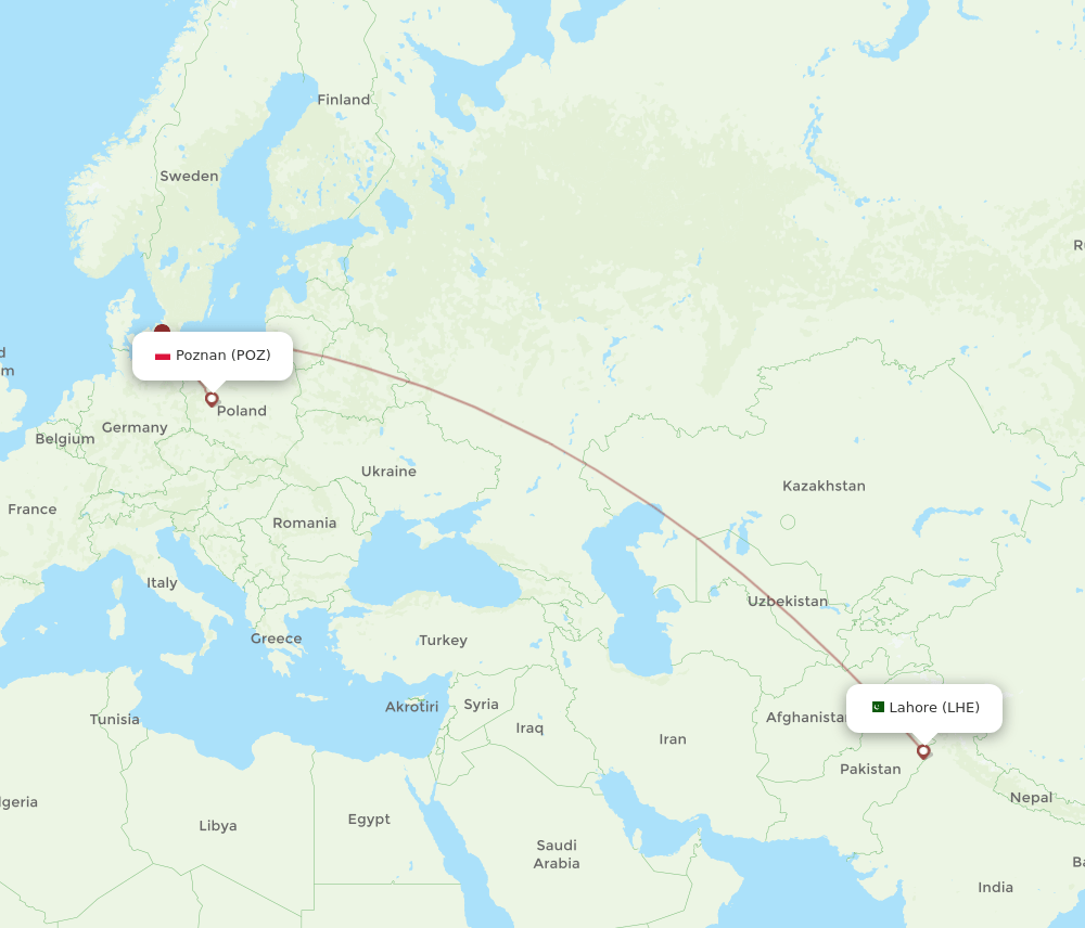 Lahore - Poznan route map and flight paths