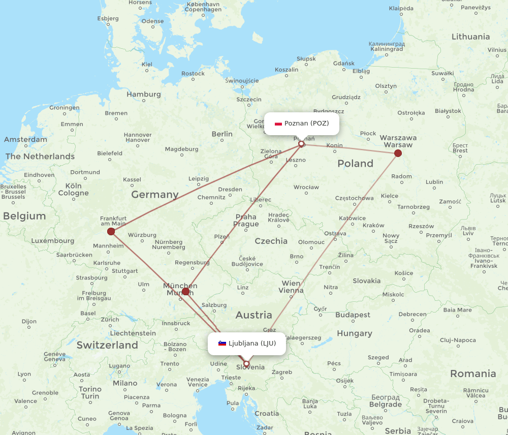 POZ-LJU flight routes