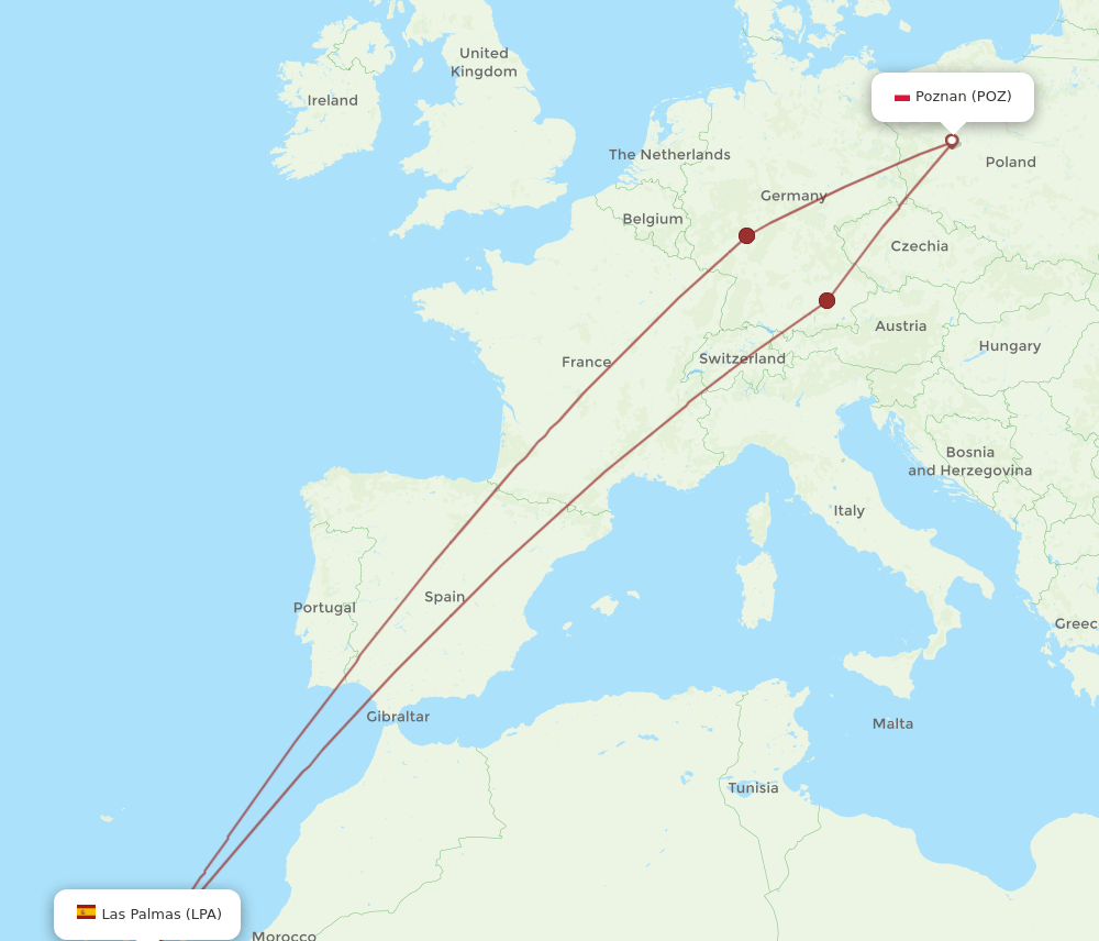 POZ-LPA flight routes