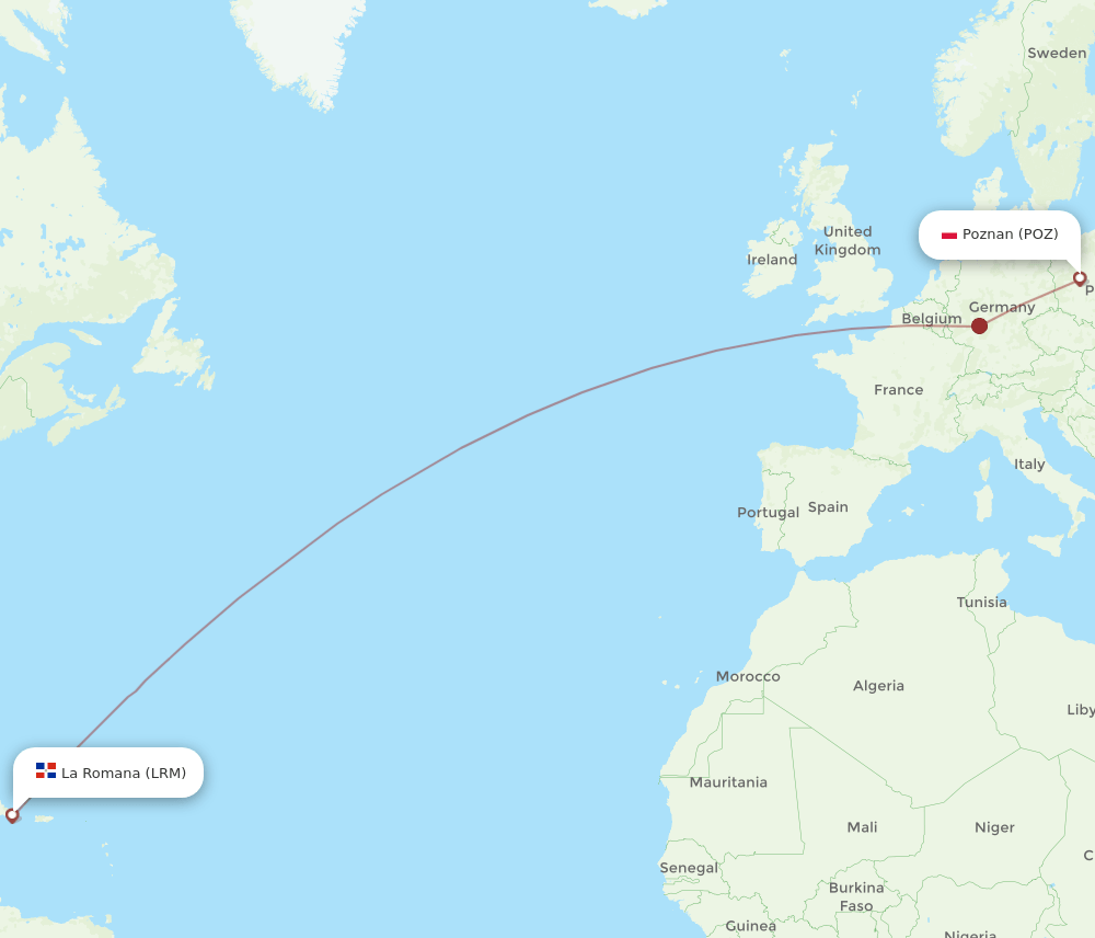 POZ to LRM flights and routes map