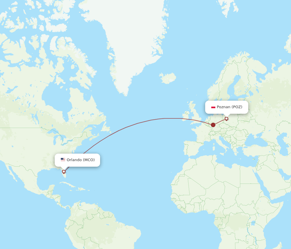 POZ-MCO flight routes