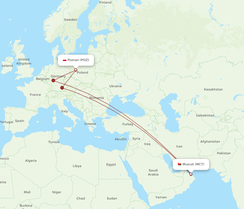 POZ-MCT flight routes
