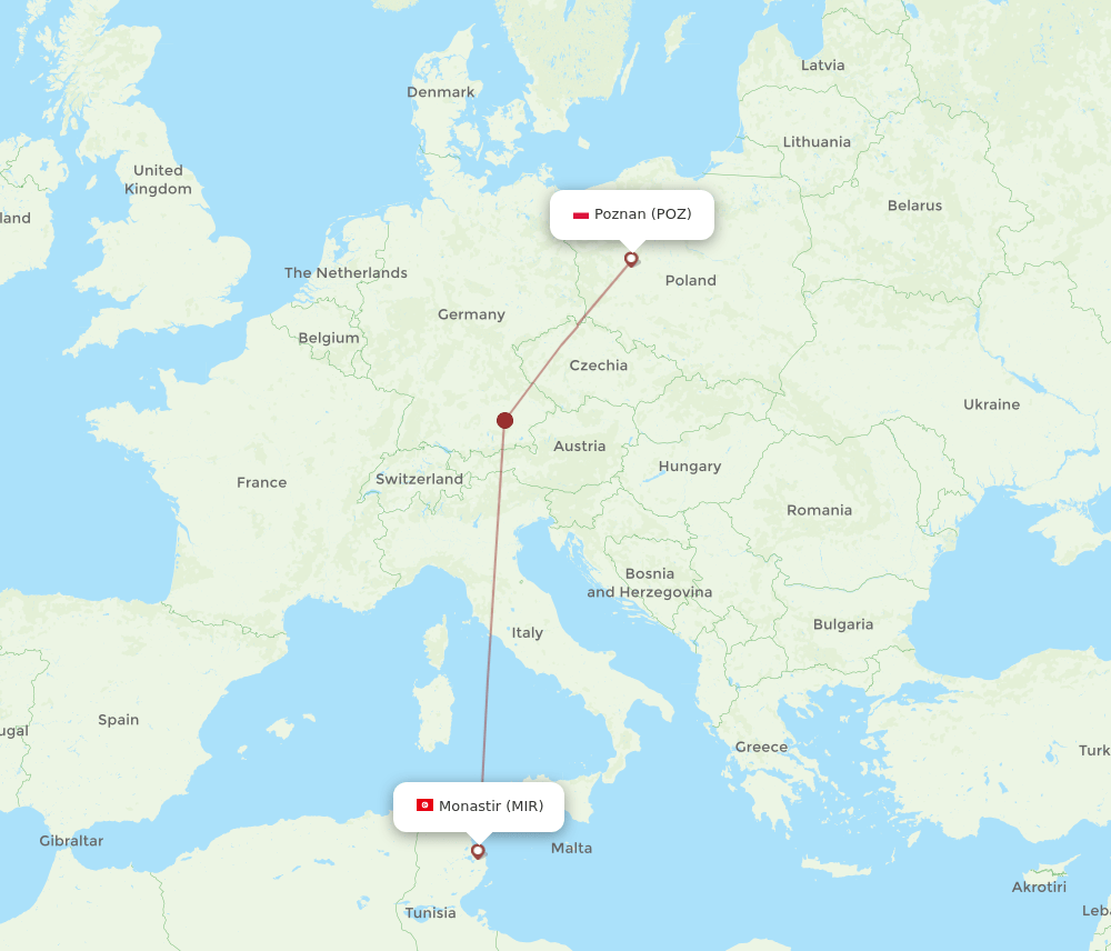 POZ-MIR flight routes