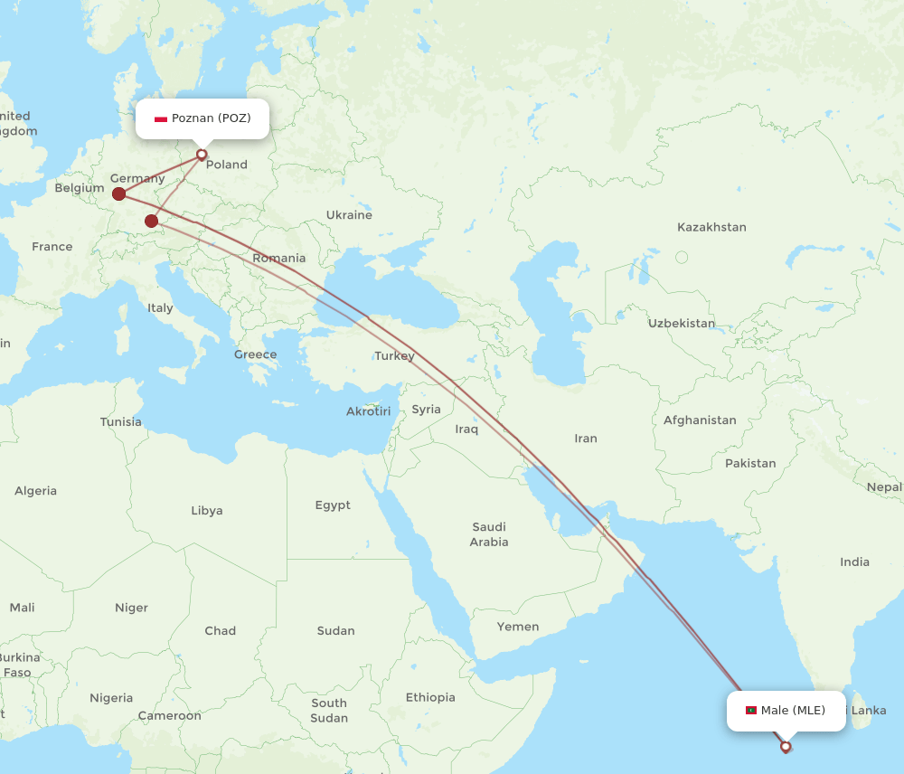 POZ-MLE flight routes