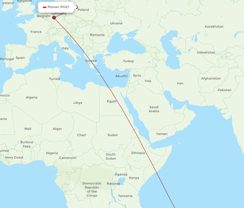 POZ-MRU flight routes