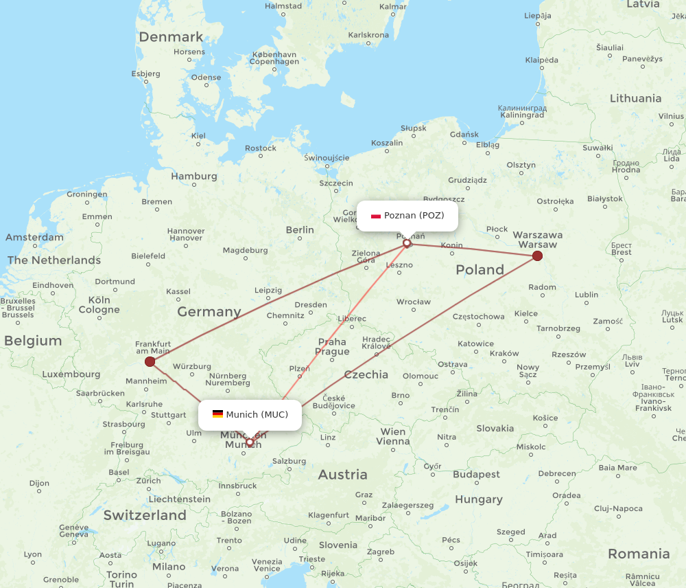 POZ to MUC flights and routes map