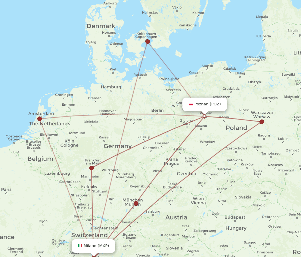 POZ-MXP flight routes