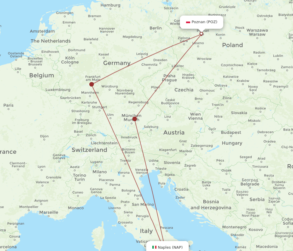 POZ-NAP flight routes