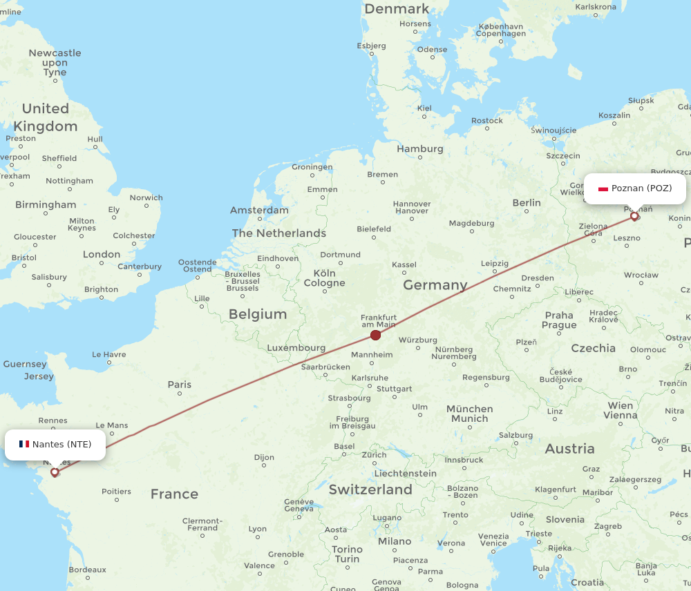 POZ to NTE flights and routes map