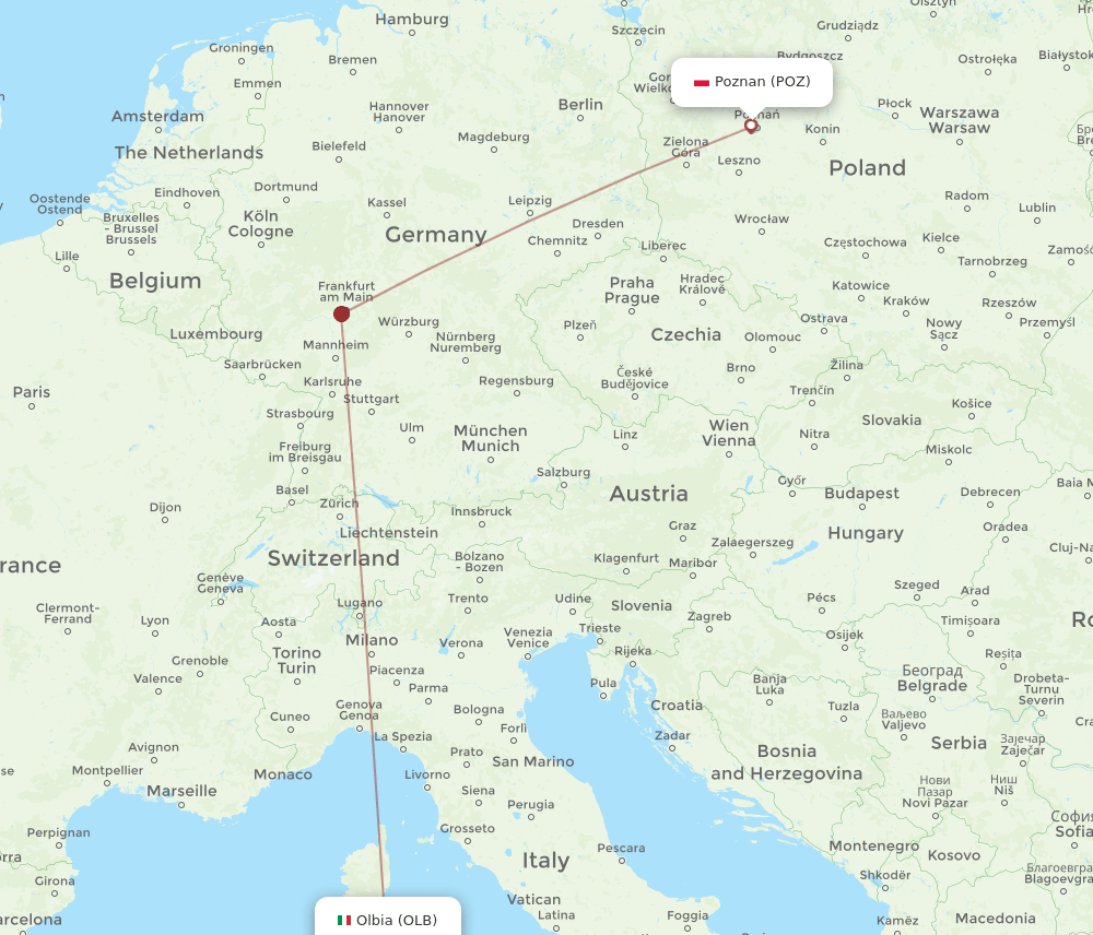 POZ-OLB flight routes