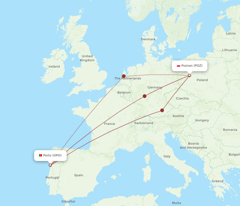POZ-OPO flight routes