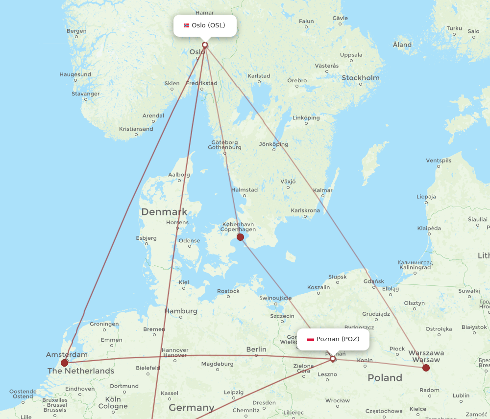 POZ to OSL flights and routes map