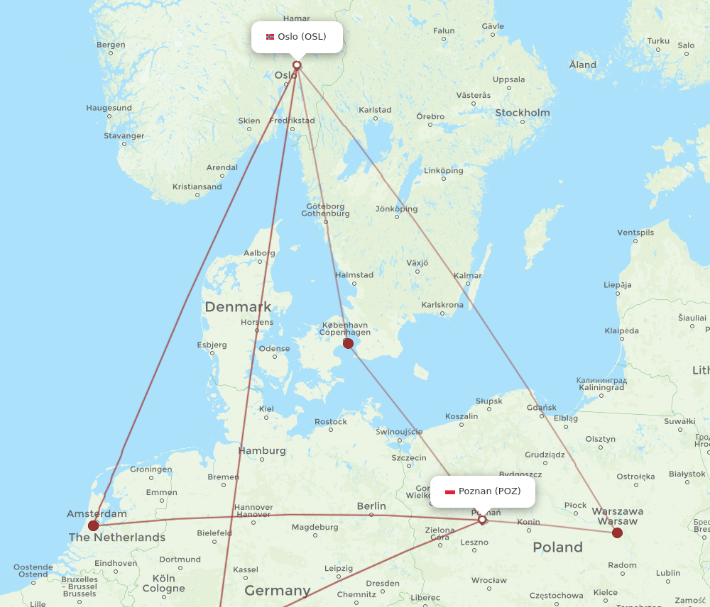 POZ-OSL flight routes
